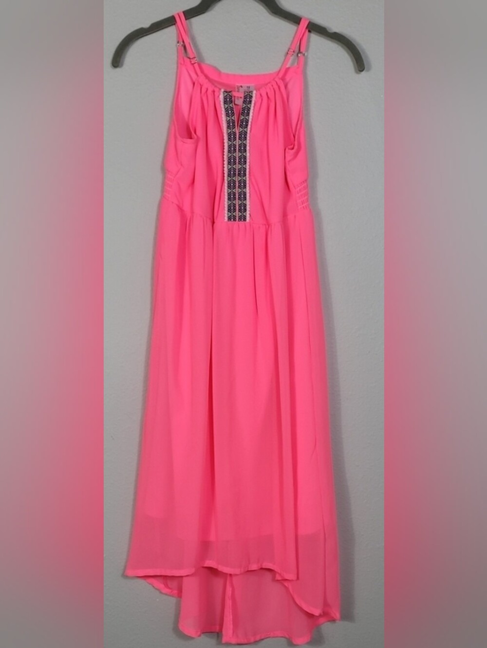Japna Girls High Low Dress Size 12 Bright Pink Embroidered Summer Boho Colorful